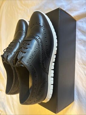 Cole Haan Zerogrand Black Leather Wingtip Oxford with White Sole
